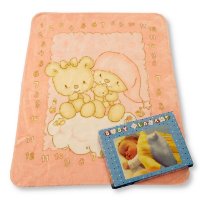 BW-112-811P: Baby Teddy Print Plush Mink Cot Blanket- Pink (110x140cm)