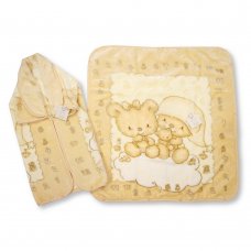 BW-112-860C: Baby Hooded Plush Fleece Teddy Wrap-Cream