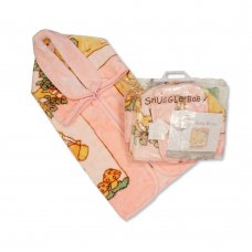 BW-112-860P: Baby Hooded Plush Fleece Teddy Wrap-Pink