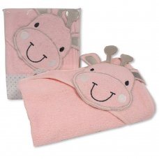 BW-120-001P: Baby Hooded Towel - Giraffe - Pink