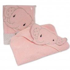 BW-120-002P: Baby Hooded Towel - Elephant - Pink