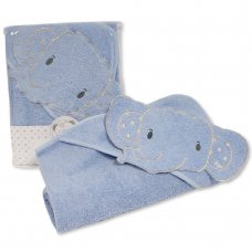 BW-120-002S: Baby Hooded Towel - Elephant - Sky