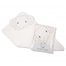 BW-120-002W: Baby Hooded Towel - Elephant - White