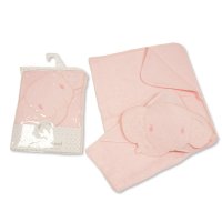 BW-120-106P: Baby 3d Hooded Towel - Elephant- Pink