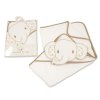 BW-120-107T: Baby 3d Hooded Towel - Elephant - White/Taupe