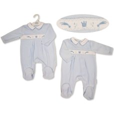 BW-13-427: Baby Boys Prince Smocked Velour All In One (NB-6 Months)