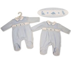BW-13-428: Baby Boys Dinosaur Smocked Velour All In One (NB-6 Months)
