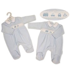BW-13-429: Baby Boys Transport Smocked Velour All In One (NB-6 Months)