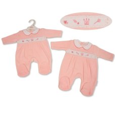 BW-13-433: Baby Girls Princess Smocked Velour All In One (NB-6 Months)