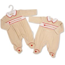 BW-13-442: Baby Unisex I Love Mummy & Daddy Smocked Velour All In One (NB-6 Months)