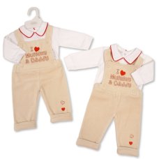 BW-13-443: Baby Velour 2 Piece Dungaree Set - I Love Mummy & Daddy (NB-6 Months)