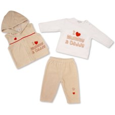 BW-13-444: Baby Velour 3 Piece Outfit - I Love Mummy & Daddy (NB-6 Months)