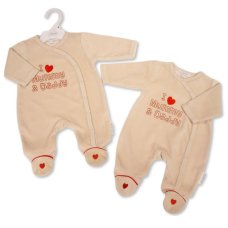 BW-13-445: Baby Unisex I Love Mummy & Daddy Velour All In One (NB-6 Months)
