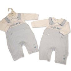 BW-13-451: Baby Boys Quilted 2 Piece Dungaree Outfit - Hug Me (NB-6 Months)