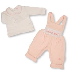 BW-13-453: Baby Girls Quilted 2 Piece Dungaree Outfit - Hug Me (NB-6 Months)