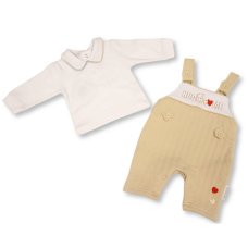 BW-13-455: Baby Unisex Quilted 2 Piece Dungaree Outfit - Hug Me (NB-6 Months)