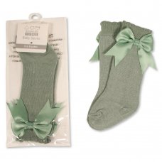 BW-61-2224SG: Baby Knee Length Socks with Bow - Sage Green (0-18 Months)