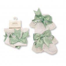 BW-61-2220SG: Baby Lace Socks With Bow - Sage Green (0-18 Months)