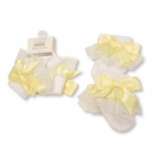 BW-61-2220L: Baby Lace Socks With Bow - Lemon (0-18 Months)