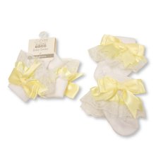 BW-61-2220L: Baby Lace Socks With Bow - Lemon (0-18 Months)