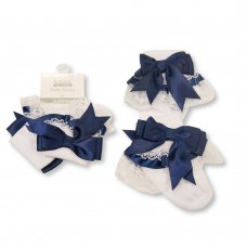 BW-61-2220N: Baby Lace Socks With Bow - Navy (0-18 Months)