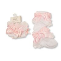 BW-61-2220P: Baby Lace Socks With Bow - Pink (0-18 Months)