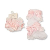 BW-61-2220P: Baby Lace Socks With Bow - Pink (0-18 Months)