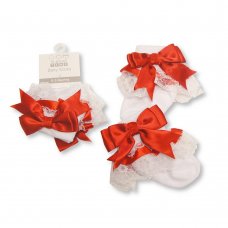 BW-61-2220R: Baby Lace Socks With Bow - Red (0-18 Months)