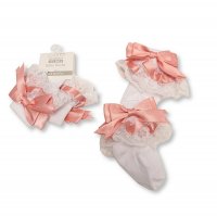 BW-61-2220RG: Baby Lace Socks With Bow - Rose Gold (0-18 Months)