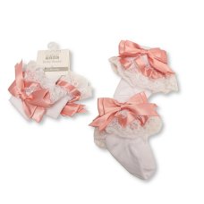 BW-61-2220RG: Baby Lace Socks With Bow - Rose Gold (0-18 Months)