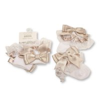 BW-61-2220TP: Baby Lace Socks With Bow - Taupe (0-18 Months)