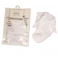 BW-61-2221W: Baby Socks with Bow - White (0-18 Months)
