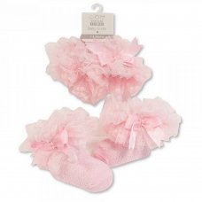 BW-61-2222P: Baby Lace Tutu Socks - Pink (0-18 Months)