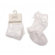 BW-61-2223W: Baby Socks With Bow - White (NB-3 Months)
