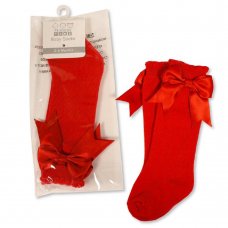 BW-61-2224R: Baby Knee Length Socks with Bow - Red (0-18 Months)