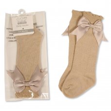 BW-61-2224TP: Baby Knee Length Socks with Bow - Taupe (0-18 Months)