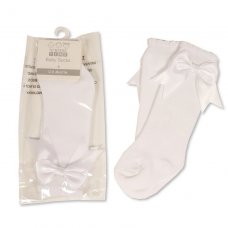 BW-61-2224W: Baby Knee Length Socks with Bow - White (0-18 Months)