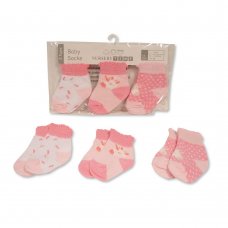 BW-61-2225: Baby Girls 3 Pack Socks- Unicorn (0-6 Months)