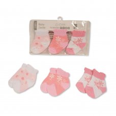 BW-61-2226: Baby Girls 3 Pack Socks- Flowers (0-6 Months)