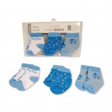 BW-61-2229: Baby Boys 3 Pack Socks- Play Time (0-6 Months)