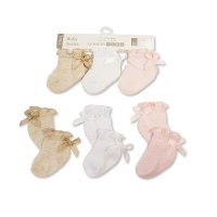 BW-61-2237: Baby Girls Socks with Large Bow - 3-Pack - 3 Colours (0-6 Months)
