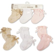 BW-61-2237: Baby Girls Socks with Large Bow - 3-Pack - 3 Colours (0-6 Months)