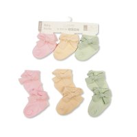 BW-61-2238: Baby Girls Socks with Large Bow - 3-Pack - 3 Colours (0-6 Months)