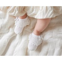 BW-61-2248: Baby Cotton Lace Socks With Bow - White (0-18 Months)