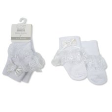 BW-61-2249: Baby Lace Socks With Bow - White (0-18 Months)