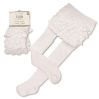 BW-64-1054W: Baby Cotton Frilly Tights - White (0-24 Months)