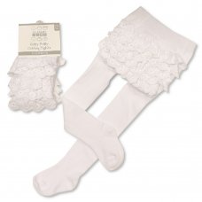 BW-64-1054W: Baby Cotton Frilly Tights - White (0-24 Months)