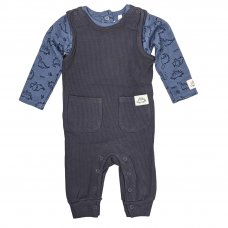 C05553: Baby Boys Waffle Dinosaur Print Bodysuit & Dungaree Outfit (3-24 Months)