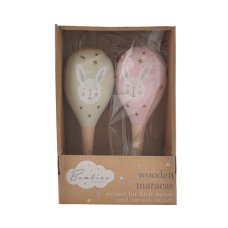 CG1778: BAMBINO TOY WOODEN MARACAS RABBIT PINK- Set 0f 2