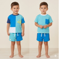 D07079: Baby Boys 2 T-Shirts & 2 Shorts Set (9-24 Months)